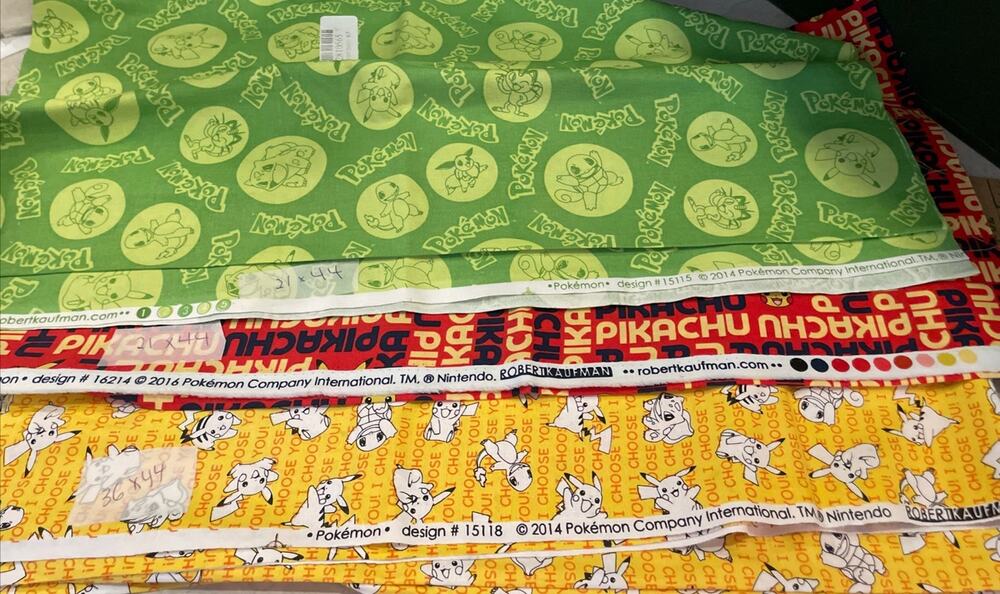 Lot Of 3 Pokémon Quilting Fabric Robert Kaufman 2014/2016 1@ 36x44/2@ 21x44 NOS